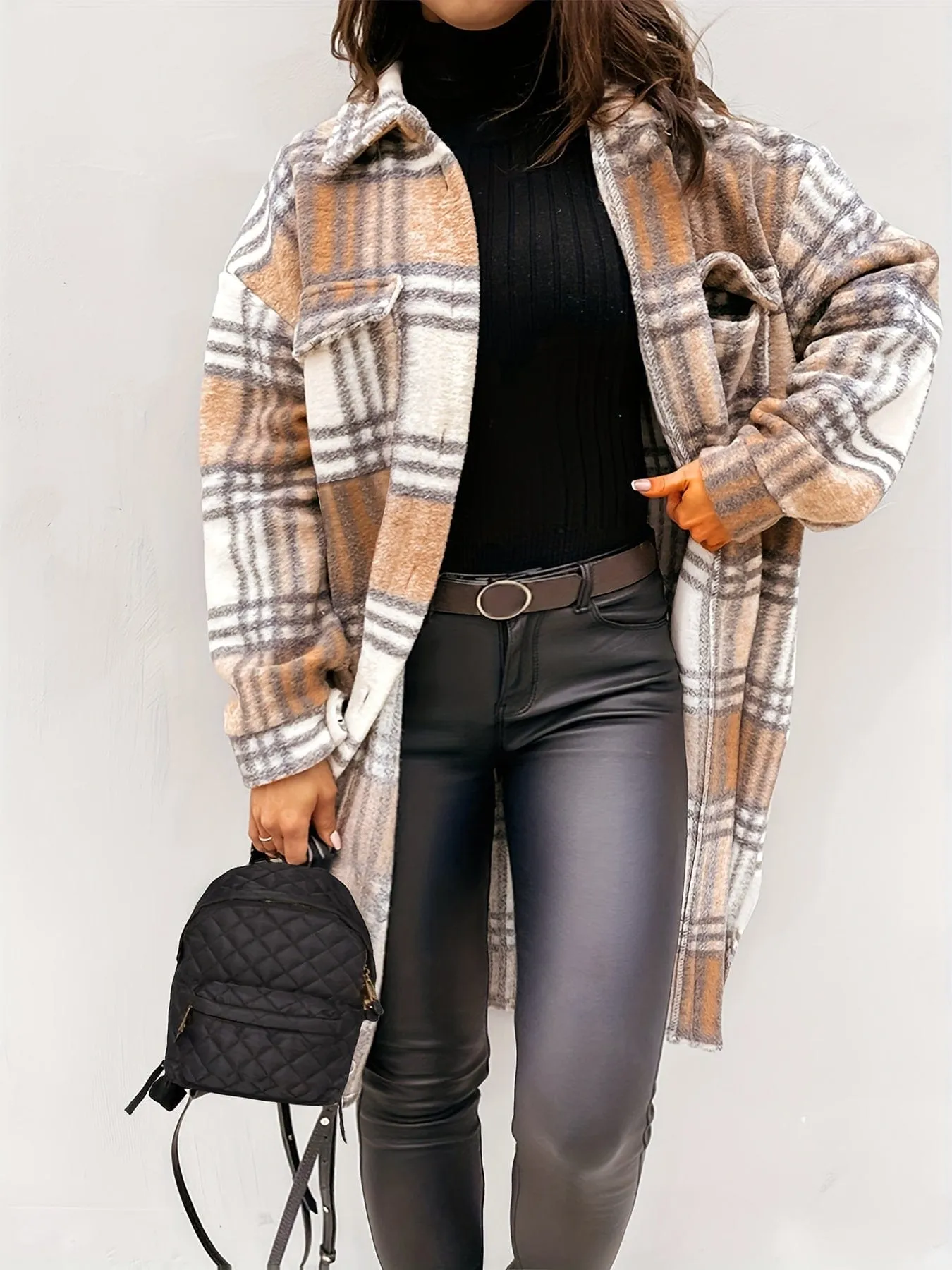 Black and White Plaid Shacket Plus Size
