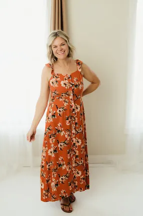 Floral Buttons Sleeveless Maxi